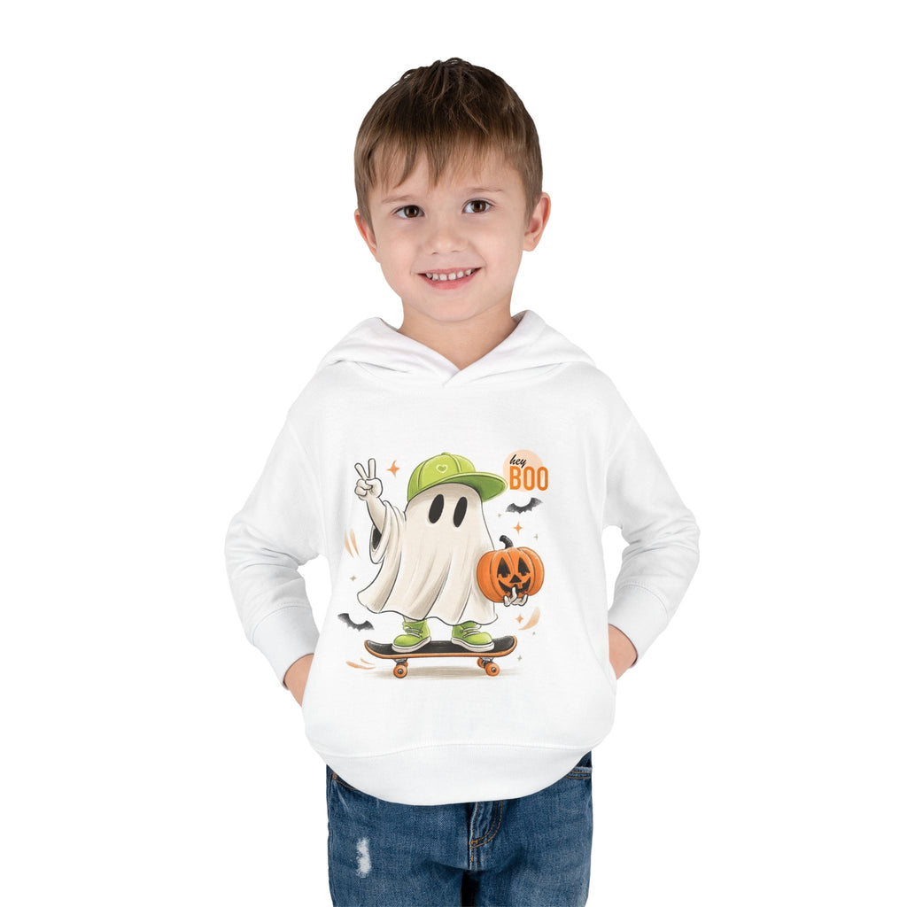 Toddler Halloween Hoodie - 'HalloQueen' Ghost Skateboard Pullover
