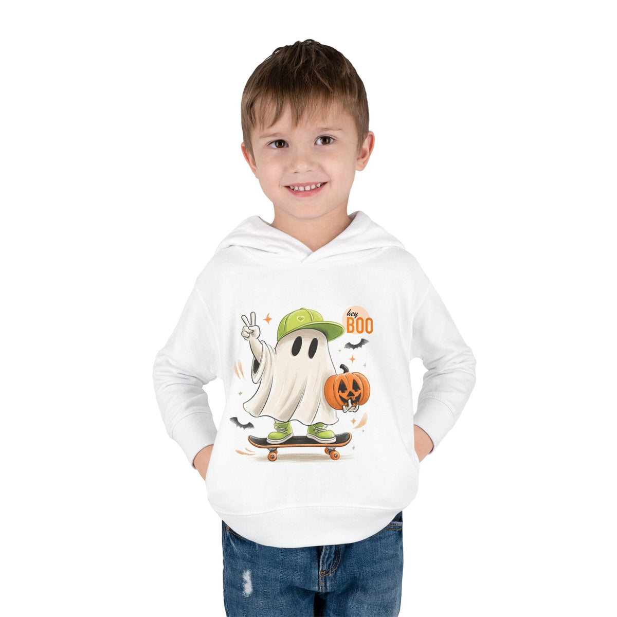 Toddler Halloween Hoodie - 'HalloQueen' Ghost Skateboard Pullover