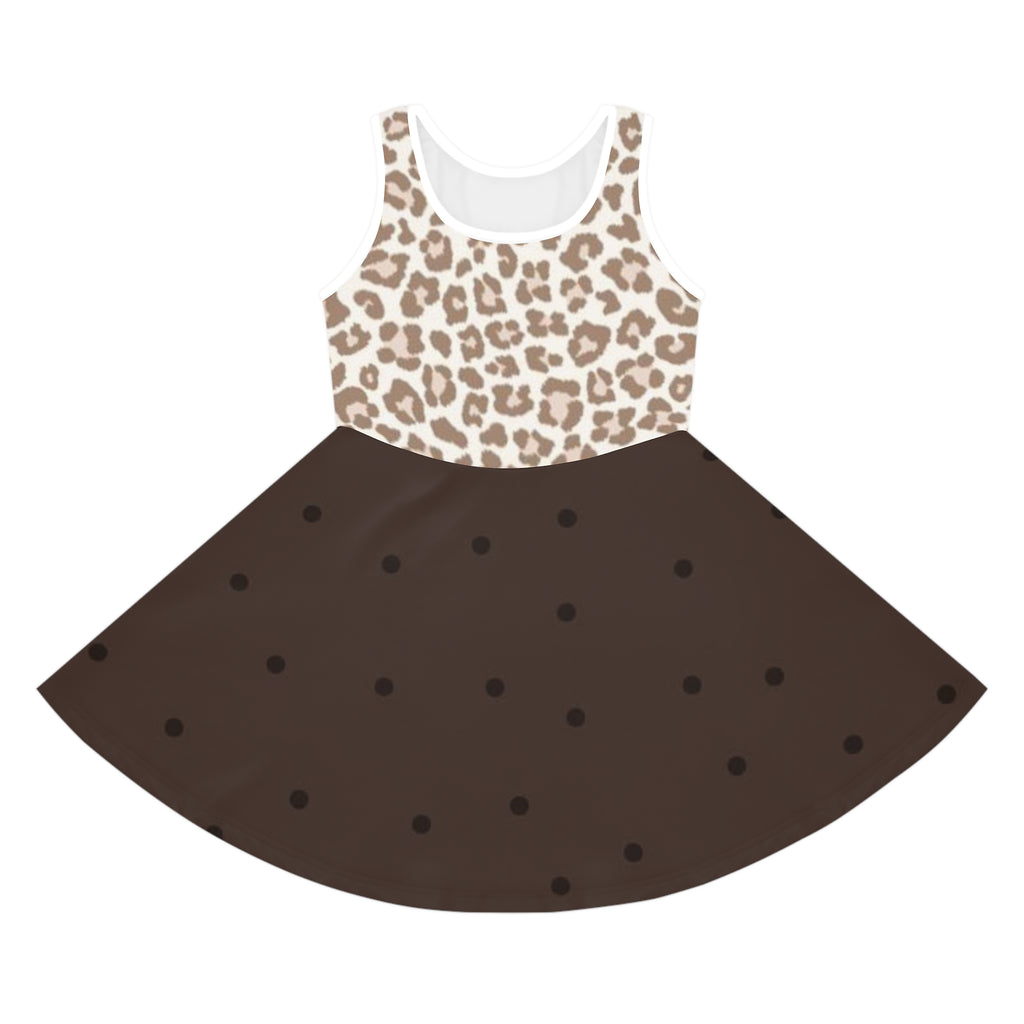 Girls Leopard Print & Polka Dot Sundress — Sleeveless A-Line Dress