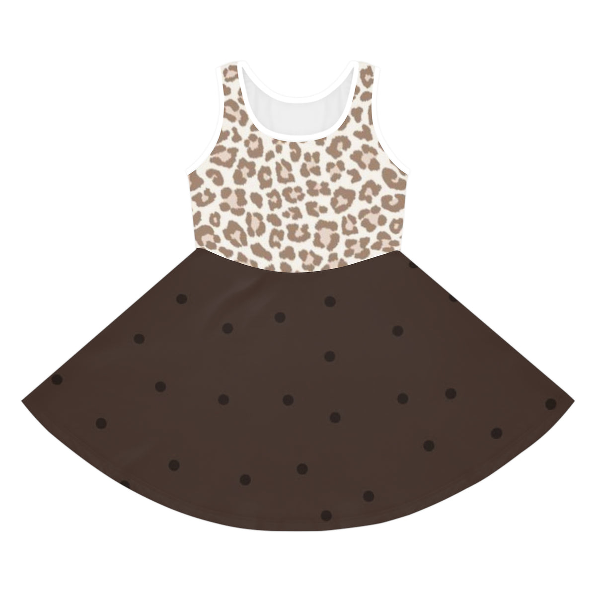 Girls Leopard Print & Polka Dot Sundress — Sleeveless A-Line Dress