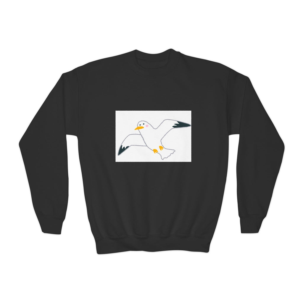 Seagull Illustration Youth Crewneck Sweatshirt | Beach Bird Graphic