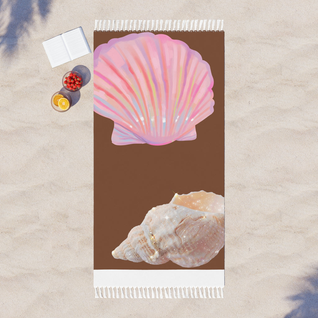 Boho Seashell Beach Towel — Pastel Shells Fringe Beach Blanket