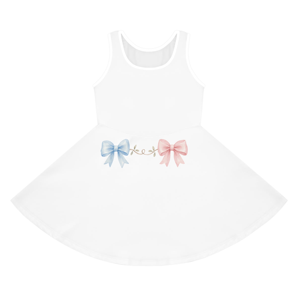 Girls' Sleeveless Sundress with Pink & Blue Bow Waistband — Cute Baby Shower or Gender Reveal Dress