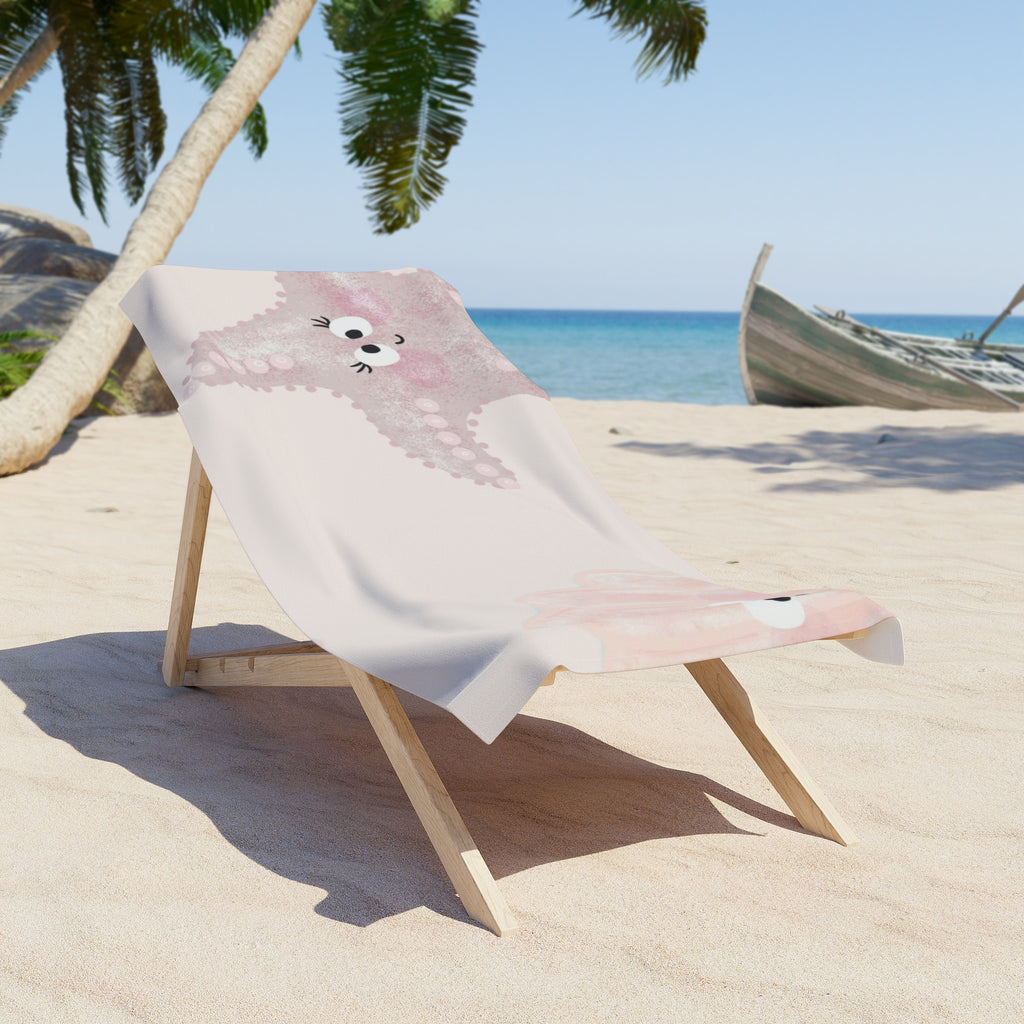 Cute Pink Starfish & Shell Beach Towel – Playful Coastal Kids Towel