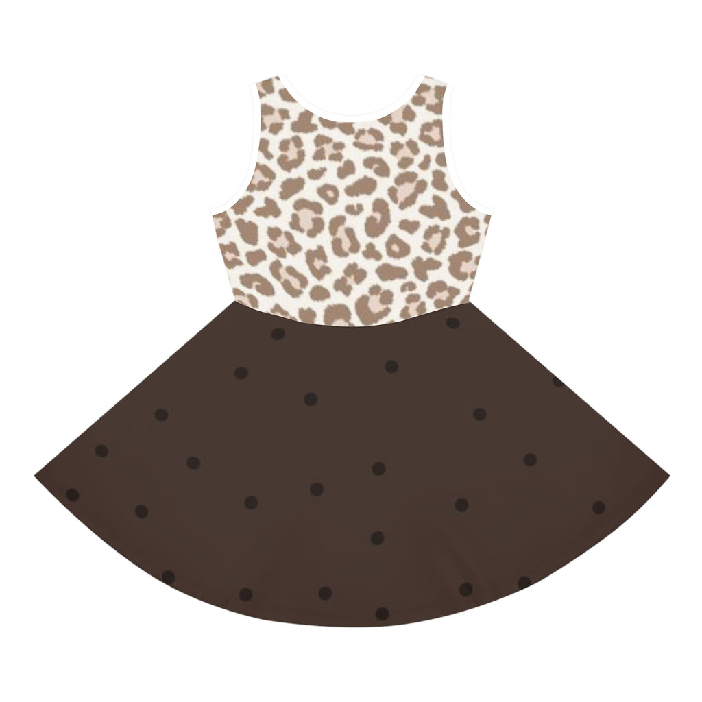 Girls Leopard Print & Polka Dot Sundress — Sleeveless A-Line Dress