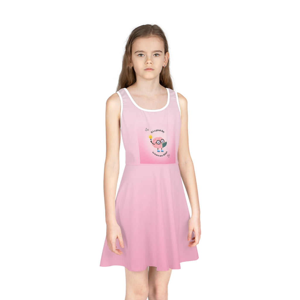 Girls’ Pink Sundress — 'Be Yourself' Cute Cartoon Sun Design