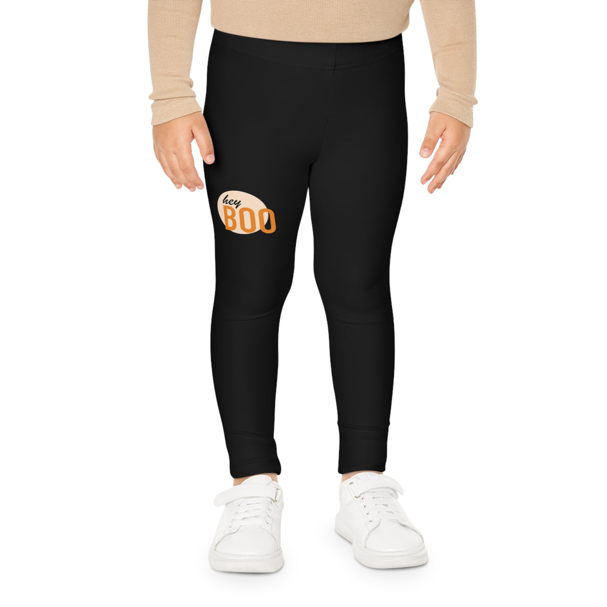 Kids Halloween Leggings — 'Hey Boo' Pumpkin Graphic