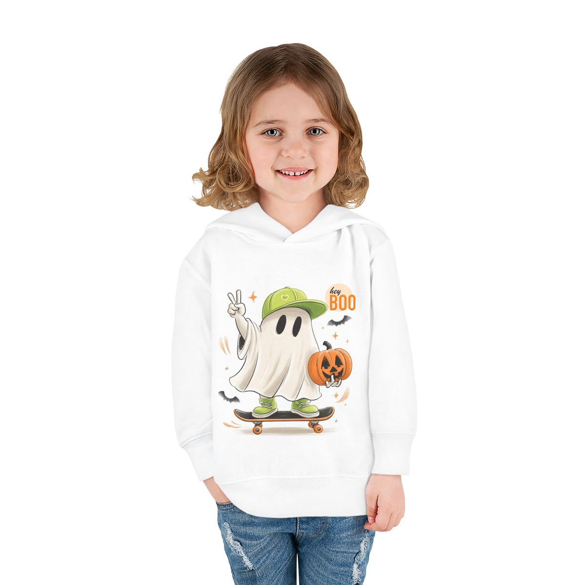 Toddler Halloween Hoodie - 'HalloQueen' Ghost Skateboard Pullover