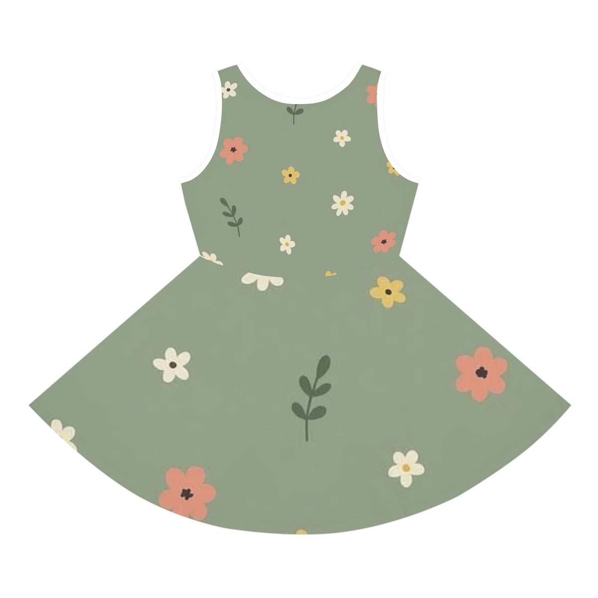 Girls Floral Sundress — Green Casual Summer Dress for Kids