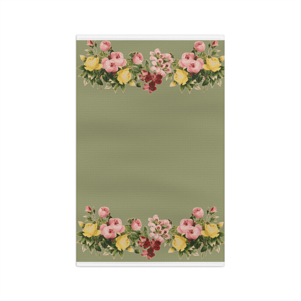 Floral Border Tea Towel – Vintage Green Floral Kitchen Towel