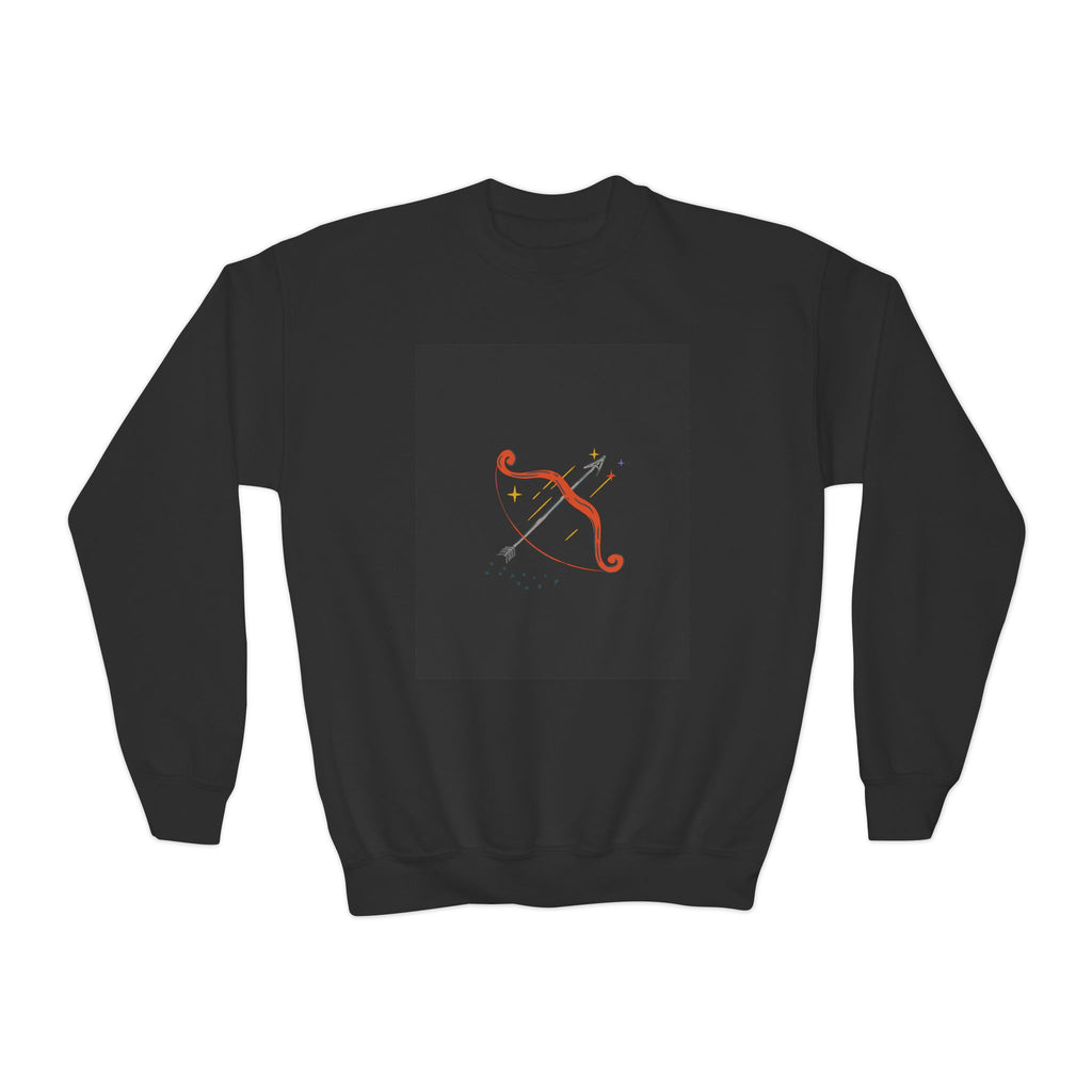 Sagittarius Youth Crewneck Sweatshirt — Orange Bow & Arrow Zodiac Design
