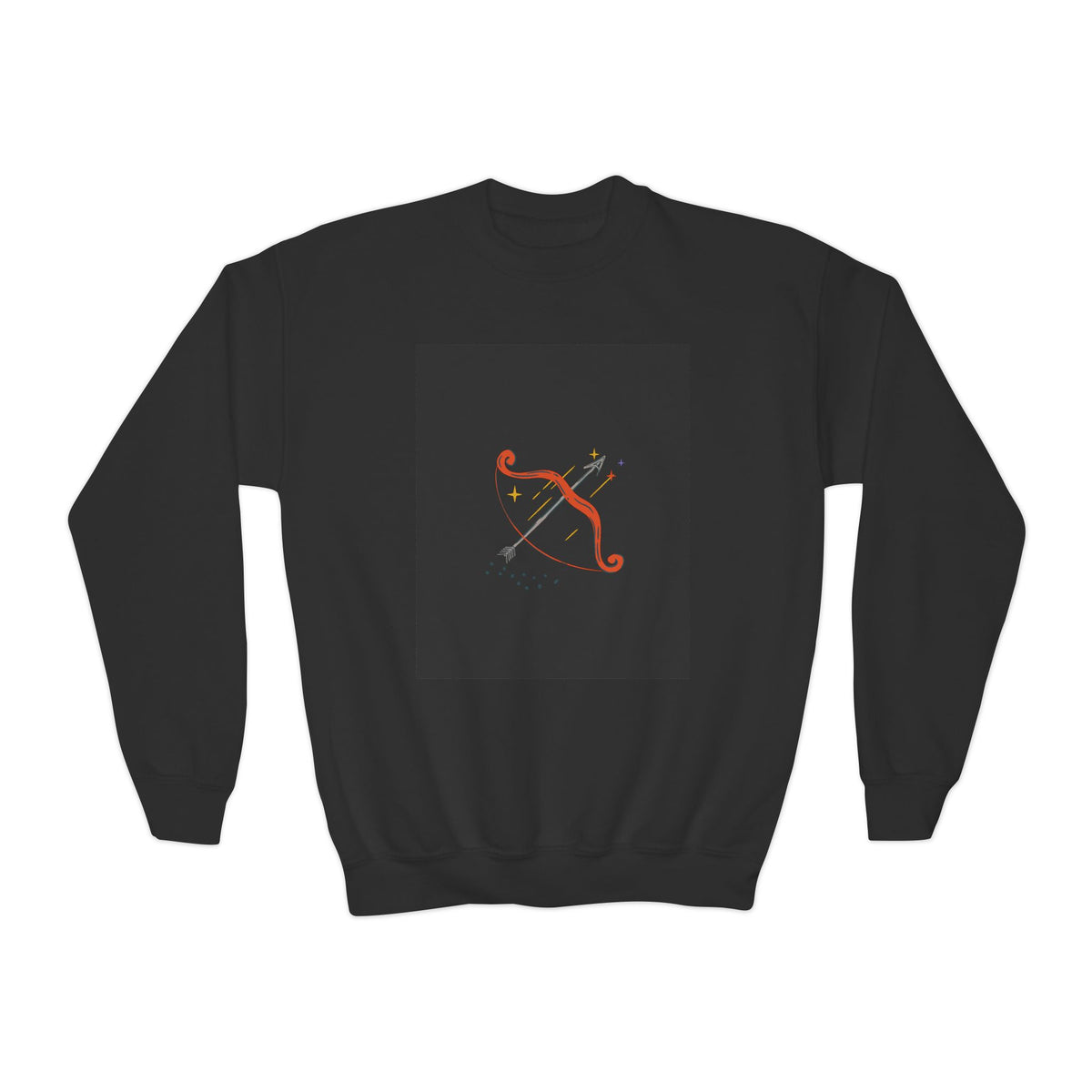 Sagittarius Youth Crewneck Sweatshirt — Orange Bow & Arrow Zodiac Design
