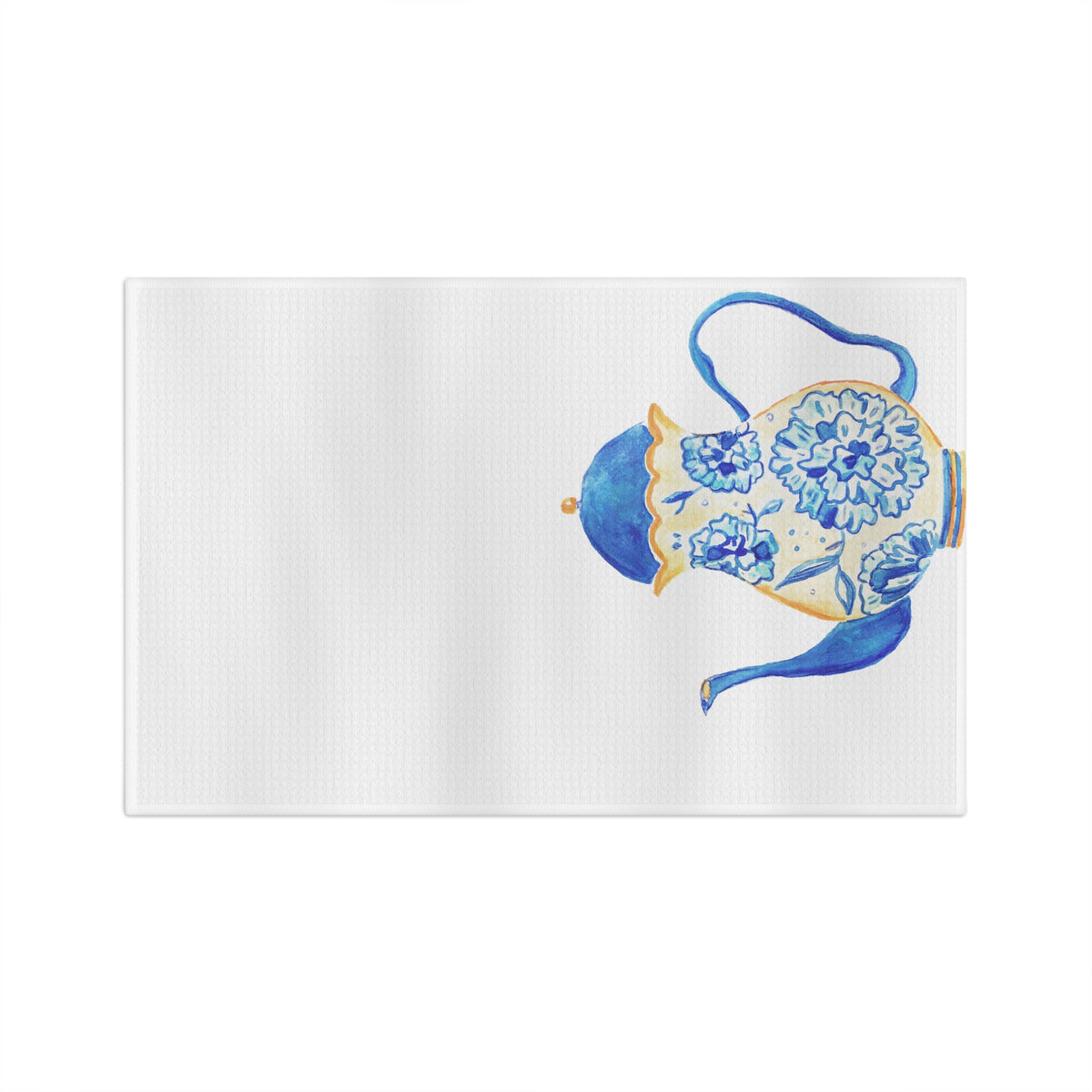 Blue Floral Teapot Microfiber Tea Towel — Watercolor Kitchen Décor