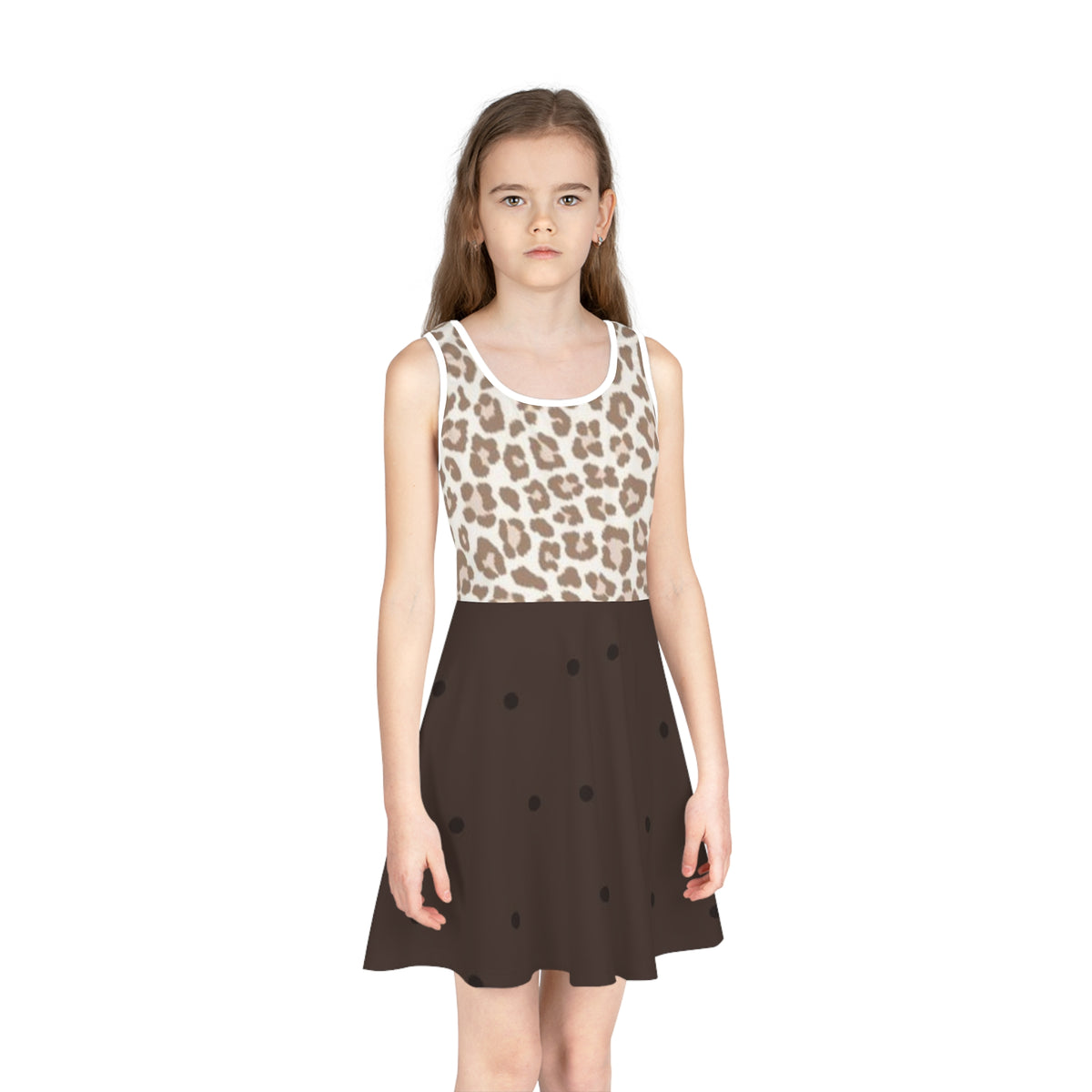 Girls Leopard Print & Polka Dot Sundress — Sleeveless A-Line Dress