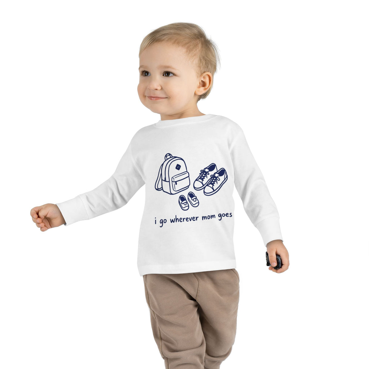 Toddler Long Sleeve Tee — "I Go Wherever Mom Goes" Cute Kids Travel Top