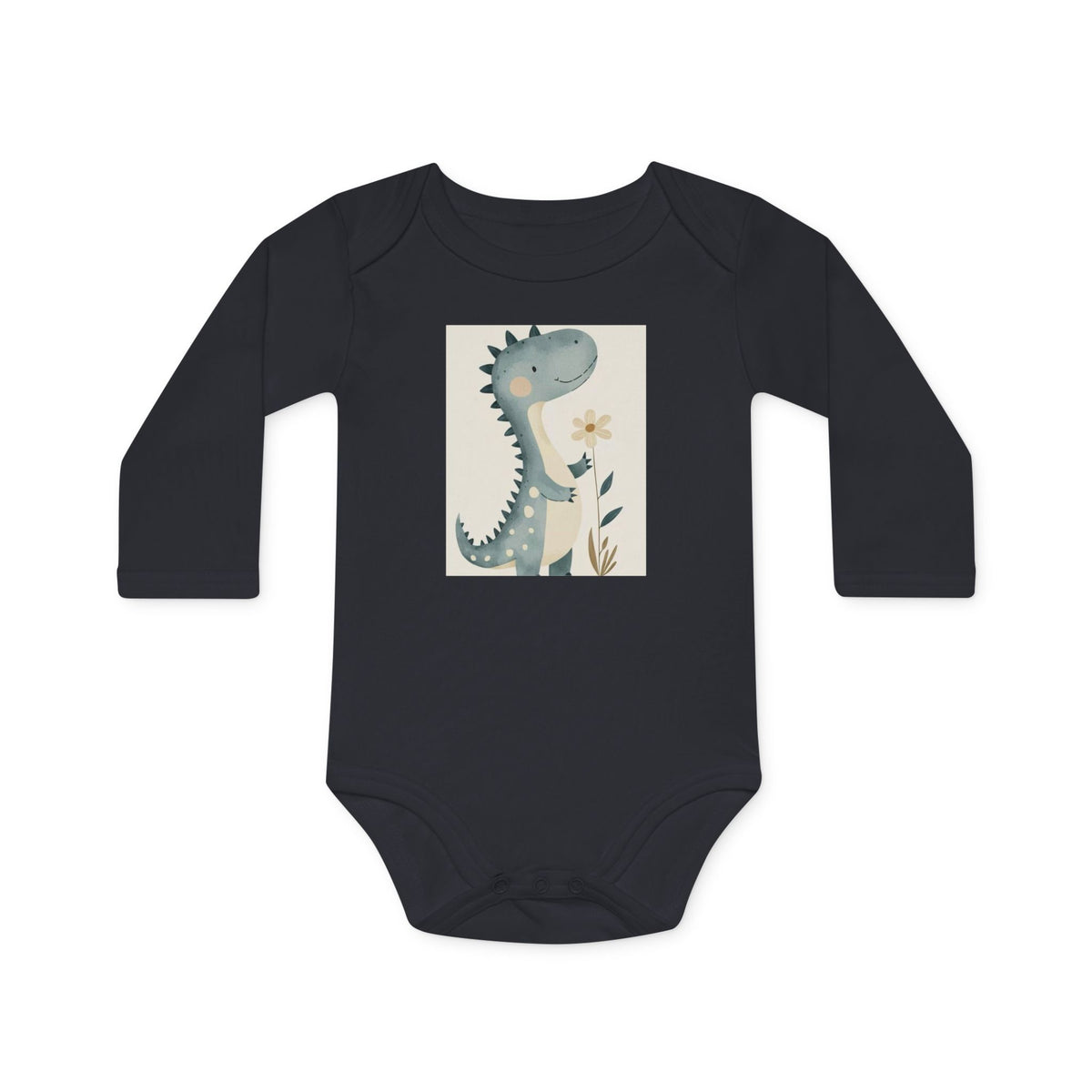 Dinosaur Floral Baby Bodysuit — Organic Long-Sleeve Infant Onesie