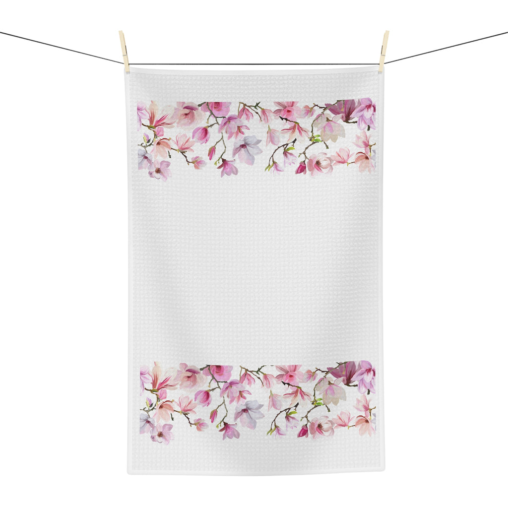 Delicate Floral Border Microfiber Tea Towel — Elegant Botanical Kitchen Linen