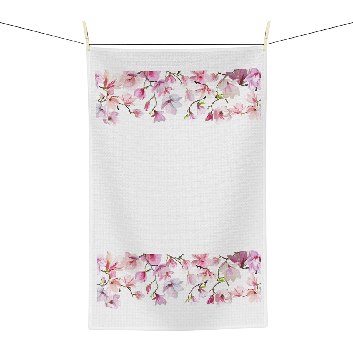Delicate Floral Border Microfiber Tea Towel — Elegant Botanical Kitchen Linen