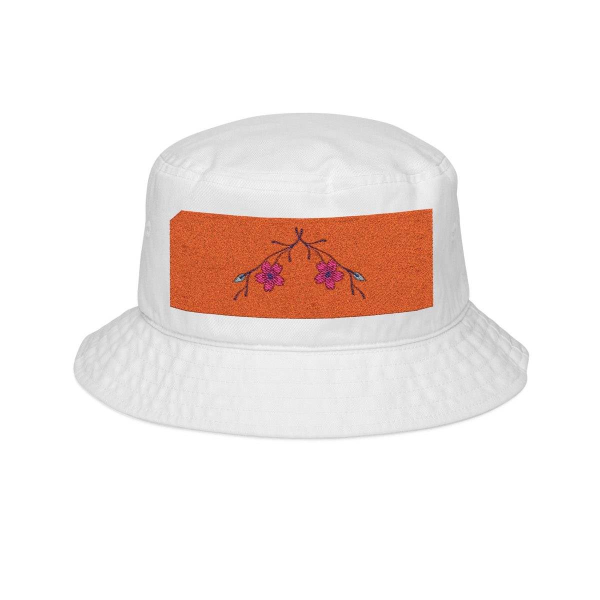 Embroidered Floral Stripe Bucket Hat — Orange Sparkle Patch