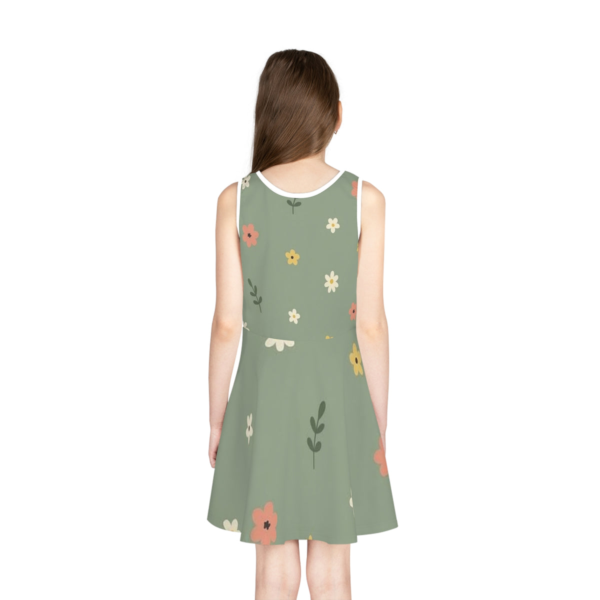 Girls Floral Sundress — Green Casual Summer Dress for Kids