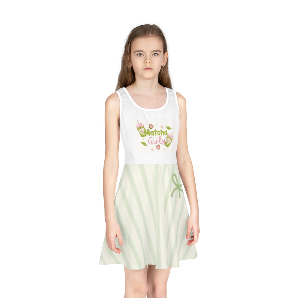 Girls' Matcha Dress — Sleeveless Sundress with Cute Matcha Graphic