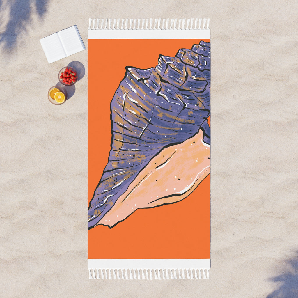 Boho Seashell Beach Towel - Coastal Shell Print Summer Towel