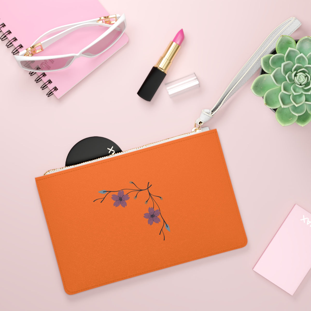 Orange Floral Clutch Bag – Minimal Purple Blossom Wristlet