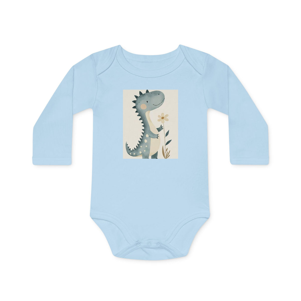 Dinosaur Floral Baby Bodysuit — Organic Long-Sleeve Infant Onesie