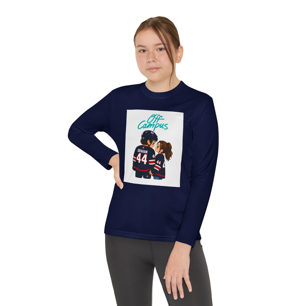 Youth Long Sleeve Tee — 'Off Campus' Hockey Couple Graphic