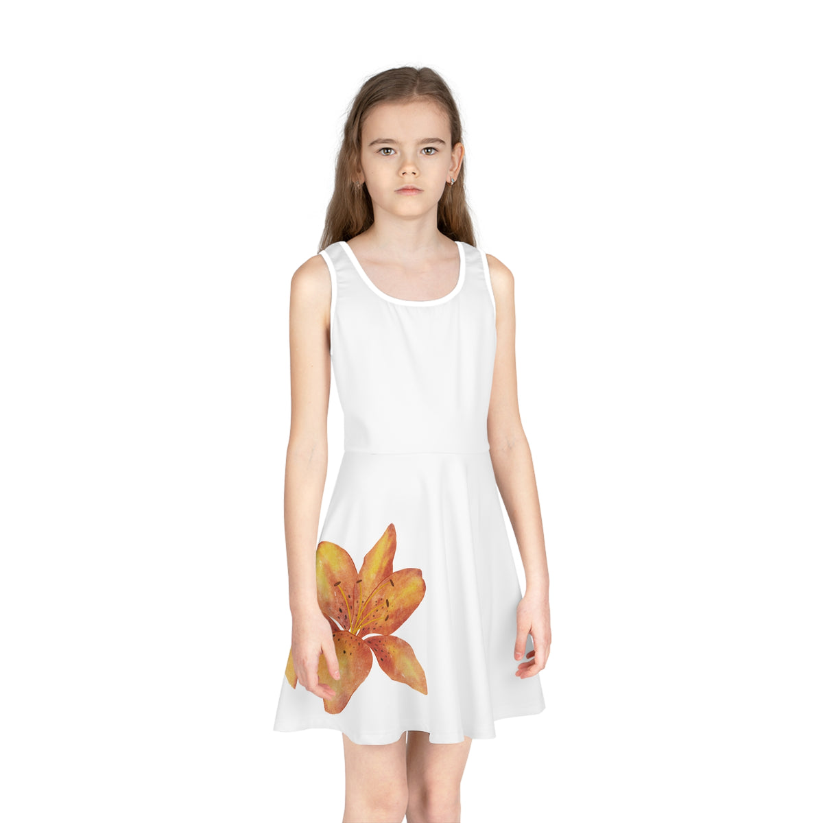 Girls' Sundress with Orange Lily Watercolor Print