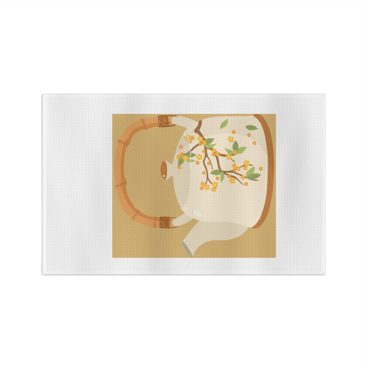 Floral Teapot Microfiber Tea Towel – Vintage Bamboo Handle Kitchen Decor