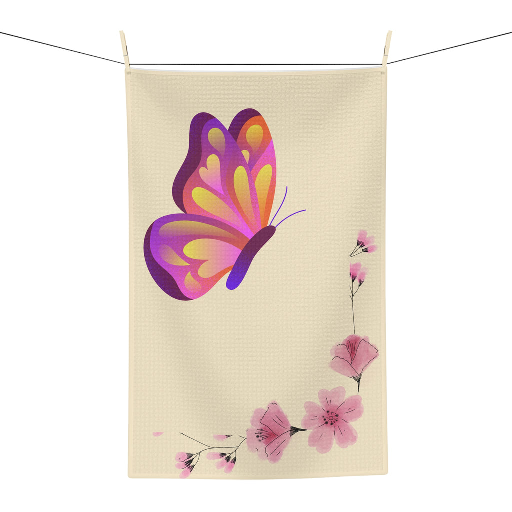 Butterfly Blossom Microfiber Tea Towel — Pink Floral Kitchen Towel