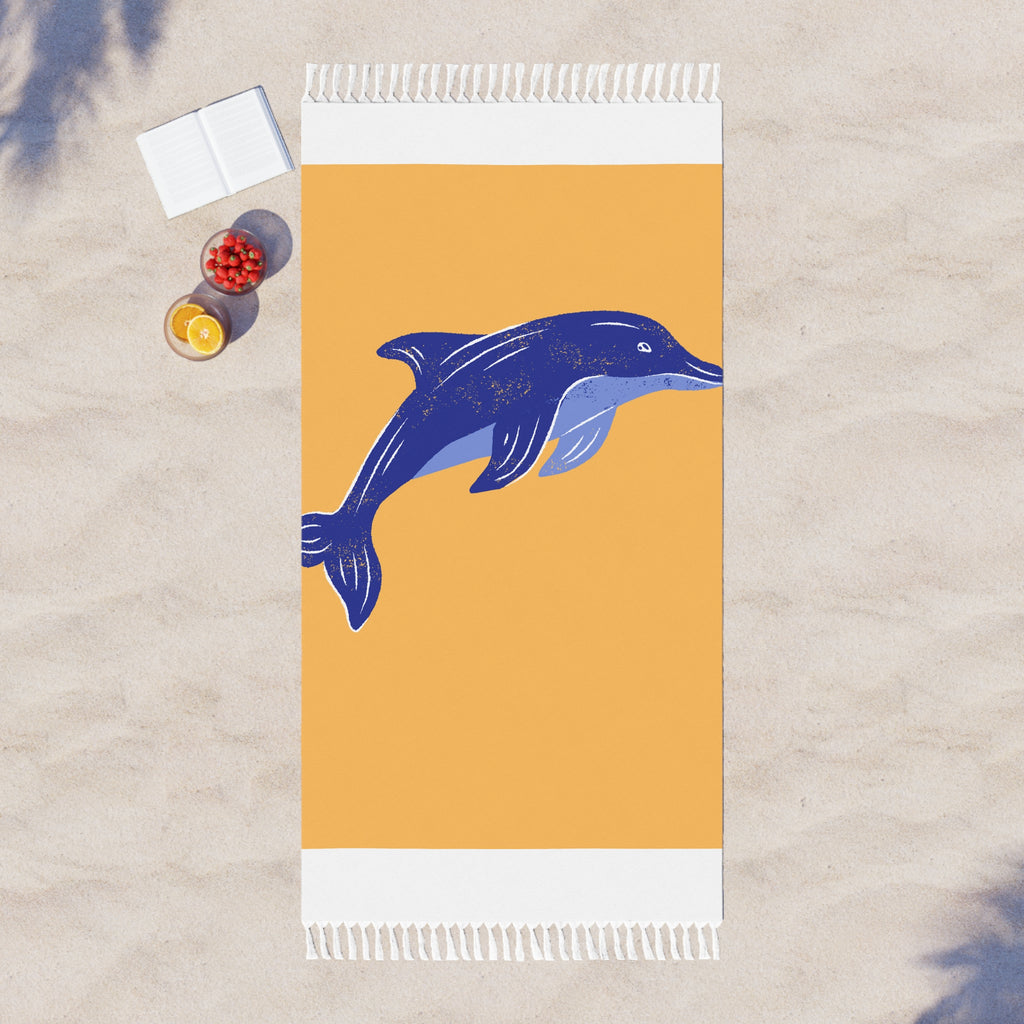 Boho Dolphin Beach Towel – Vintage Coastal Surf Throw