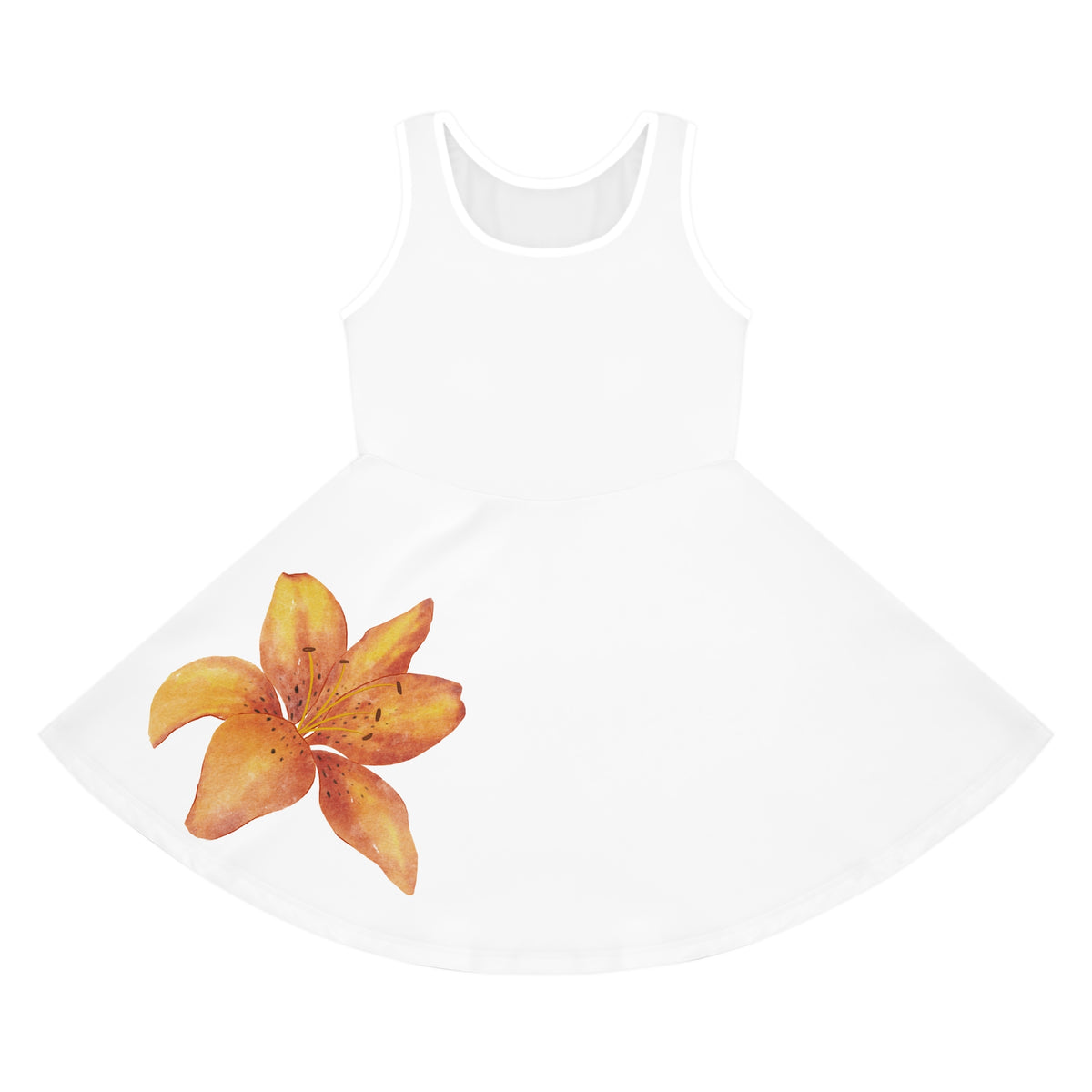 Girls' Sundress with Orange Lily Watercolor Print