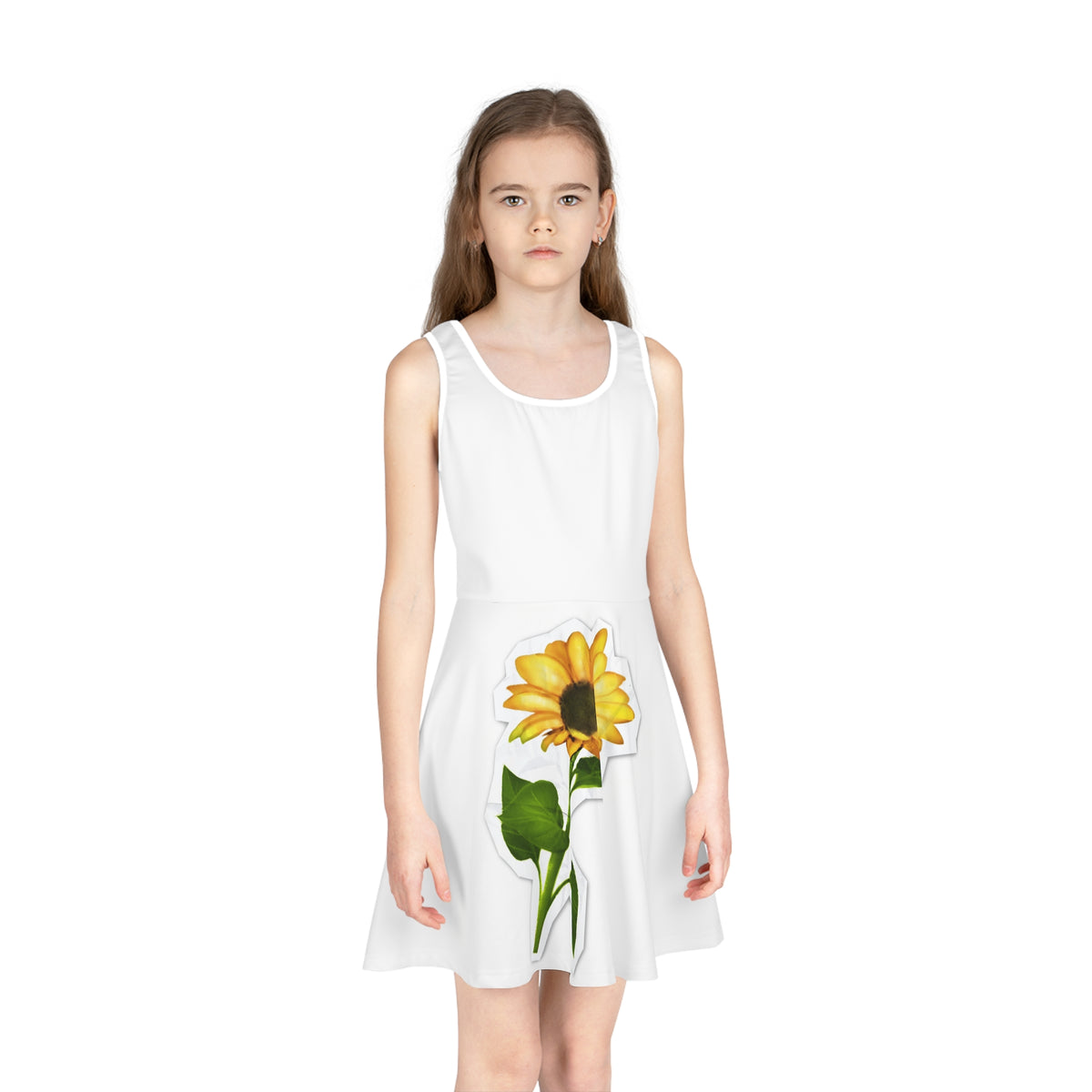 Sunflower Illustration Girls Sundress | Yellow Floral Tank Dress