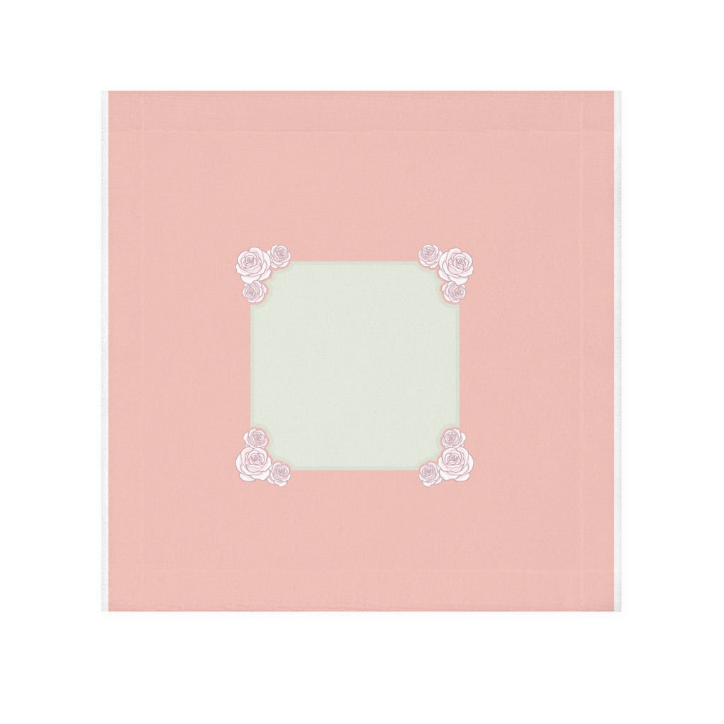 Pink Floral Frame Face Towel — Decorative Square Hand & Face Cloth