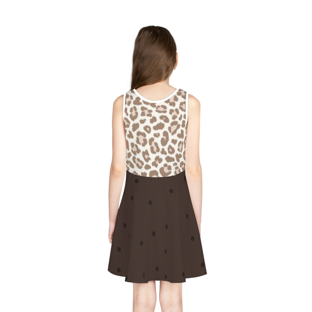 Girls Leopard Print & Polka Dot Sundress — Sleeveless A-Line Dress