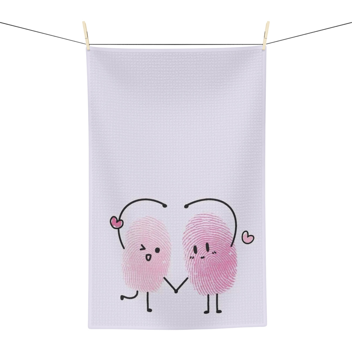 Tea Towel — Cute Pink Fingerprint Couple Heart Design (Valentine’s Day, Anniversary Gift)