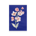 Floral Watercolor Tea Towel — Pink Blossoms on Navy