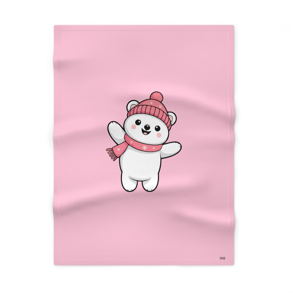 Baby Blanket — Cute Polar Bear in Pink Hat & Scarf | Soft Fleece Infant Throw