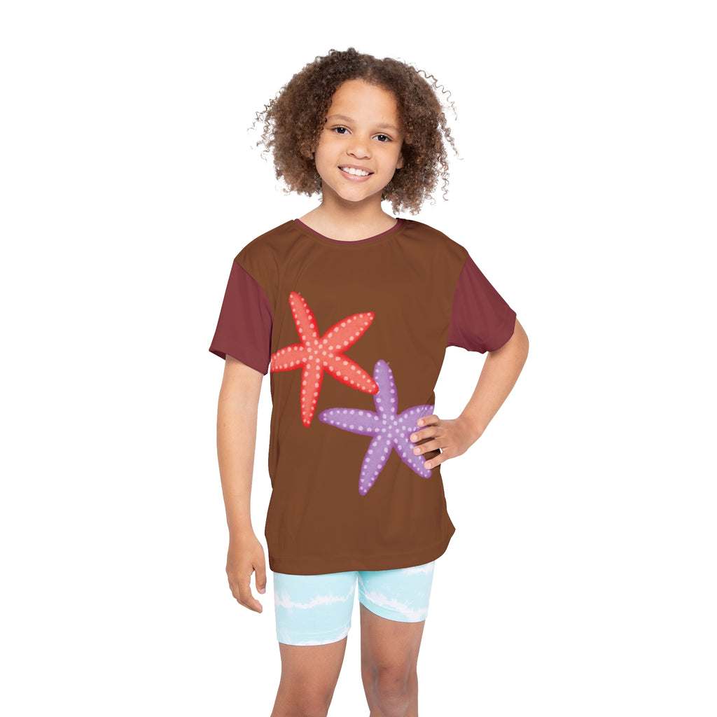 Kids Starfish Sports Jersey — Brown All-Over Print Athletic Tee