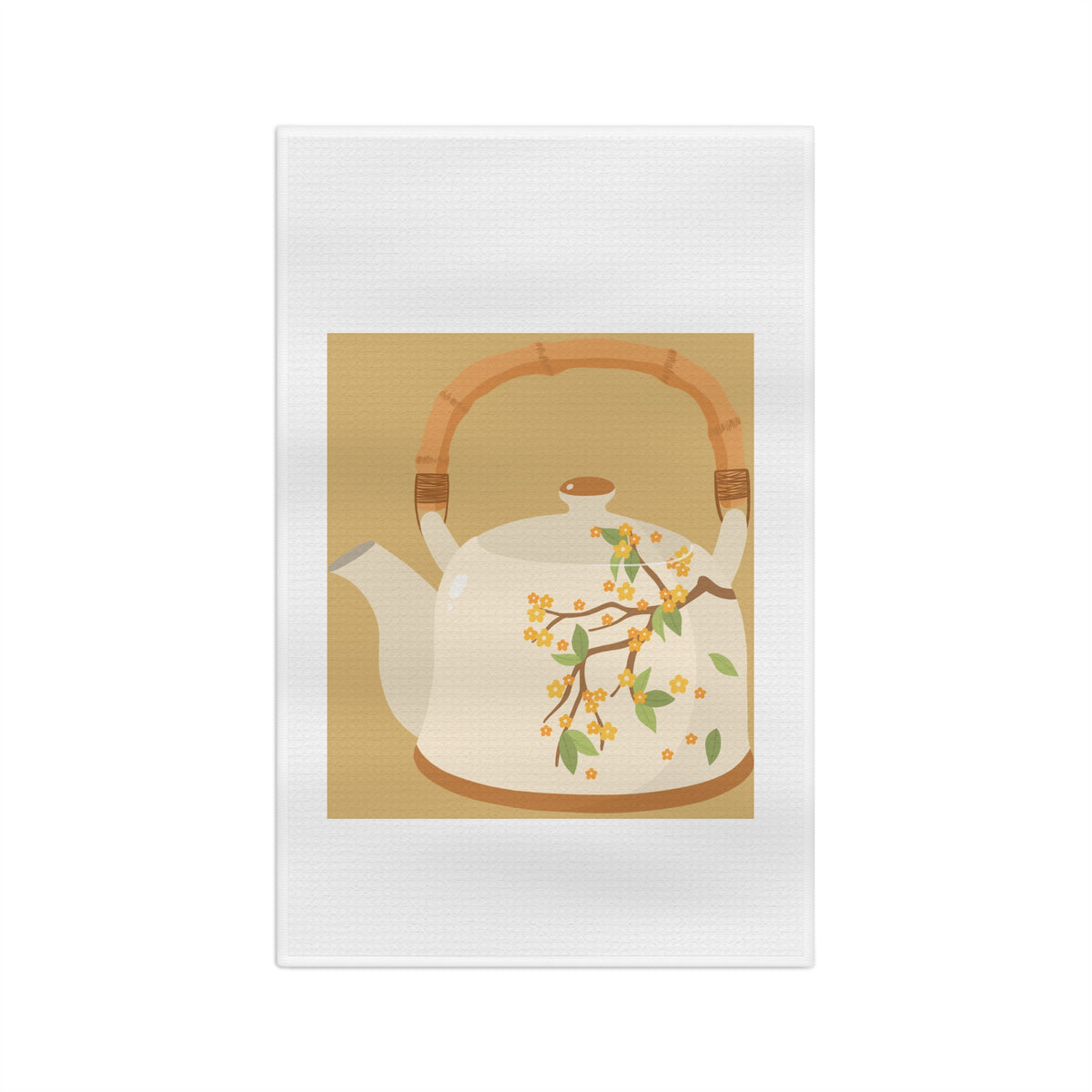 Floral Teapot Microfiber Tea Towel – Vintage Bamboo Handle Kitchen Decor