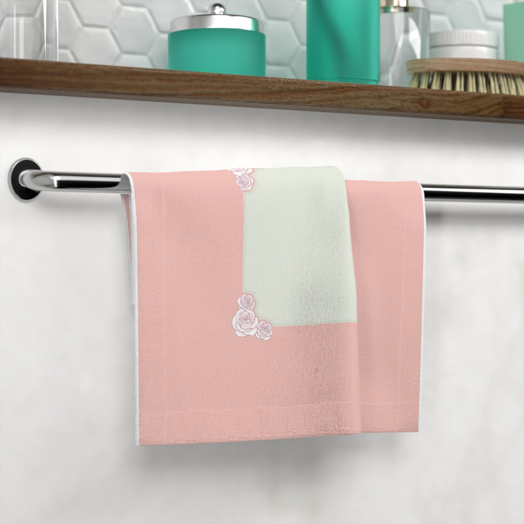 Pink Floral Frame Face Towel — Decorative Square Hand & Face Cloth