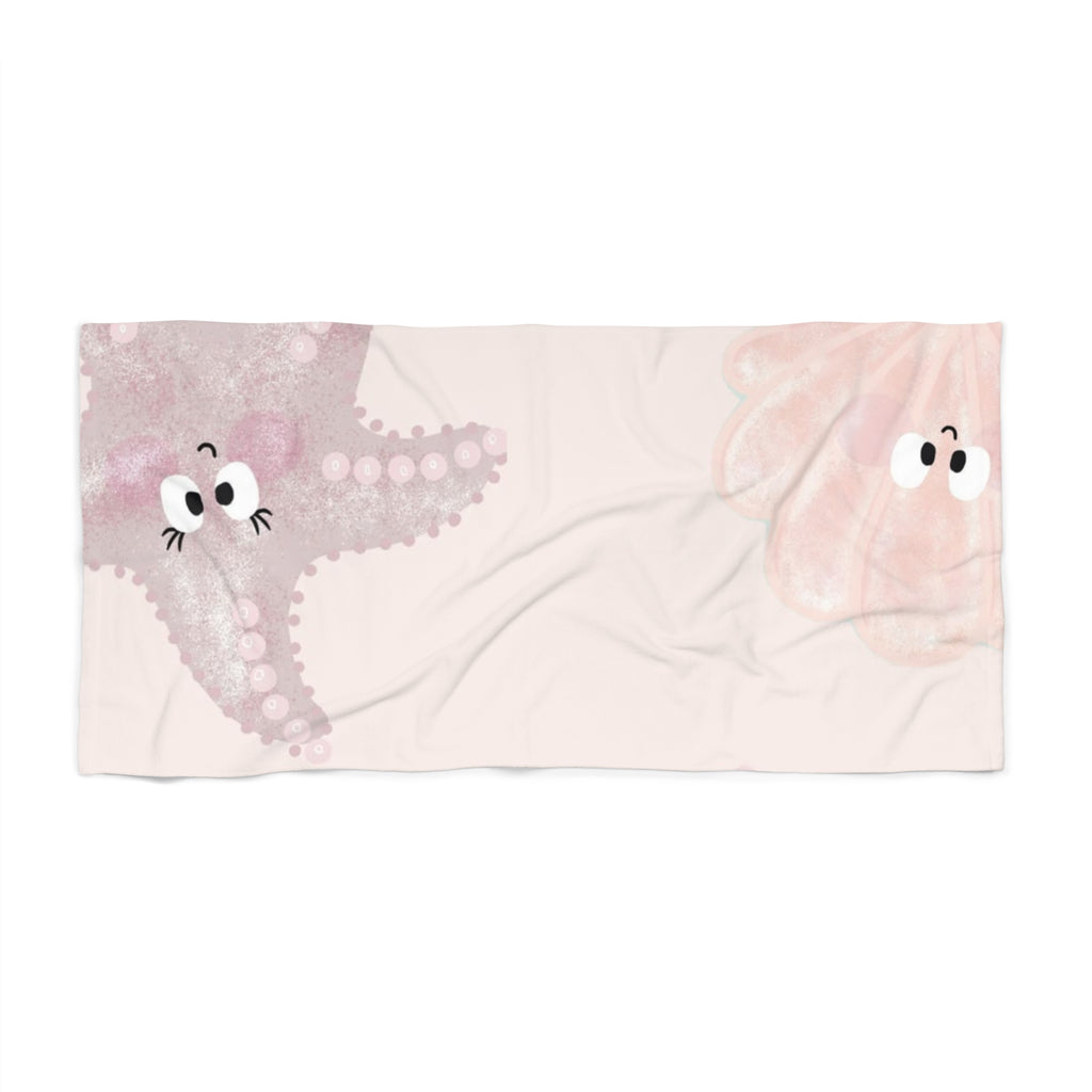 Cute Pink Starfish & Shell Beach Towel – Playful Coastal Kids Towel