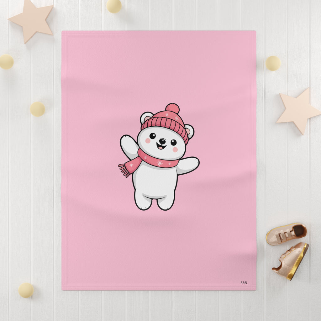 Baby Blanket — Cute Polar Bear in Pink Hat & Scarf | Soft Fleece Infant Throw