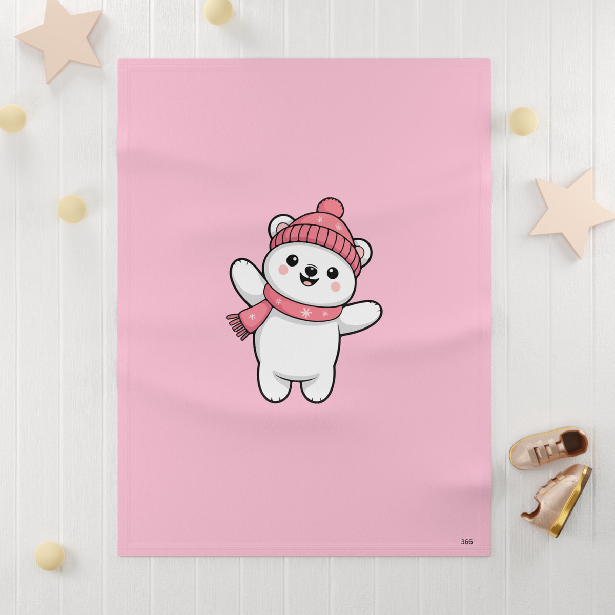 Baby Blanket — Cute Polar Bear in Pink Hat & Scarf | Soft Fleece Infant Throw