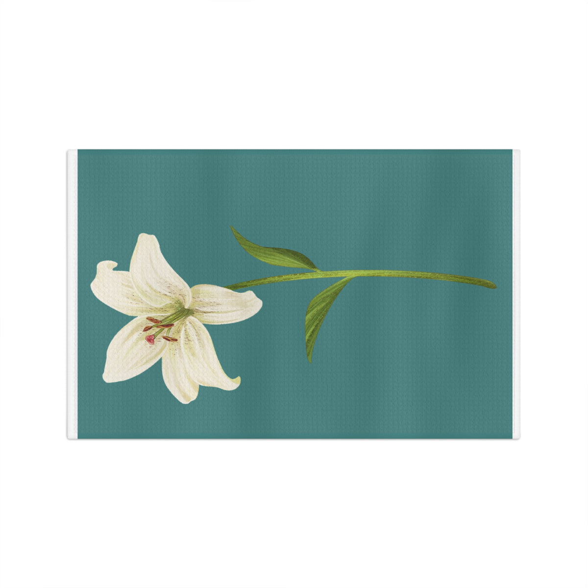 White Lily Floral Tea Towel — Botanical Microfiber Kitchen Towel
