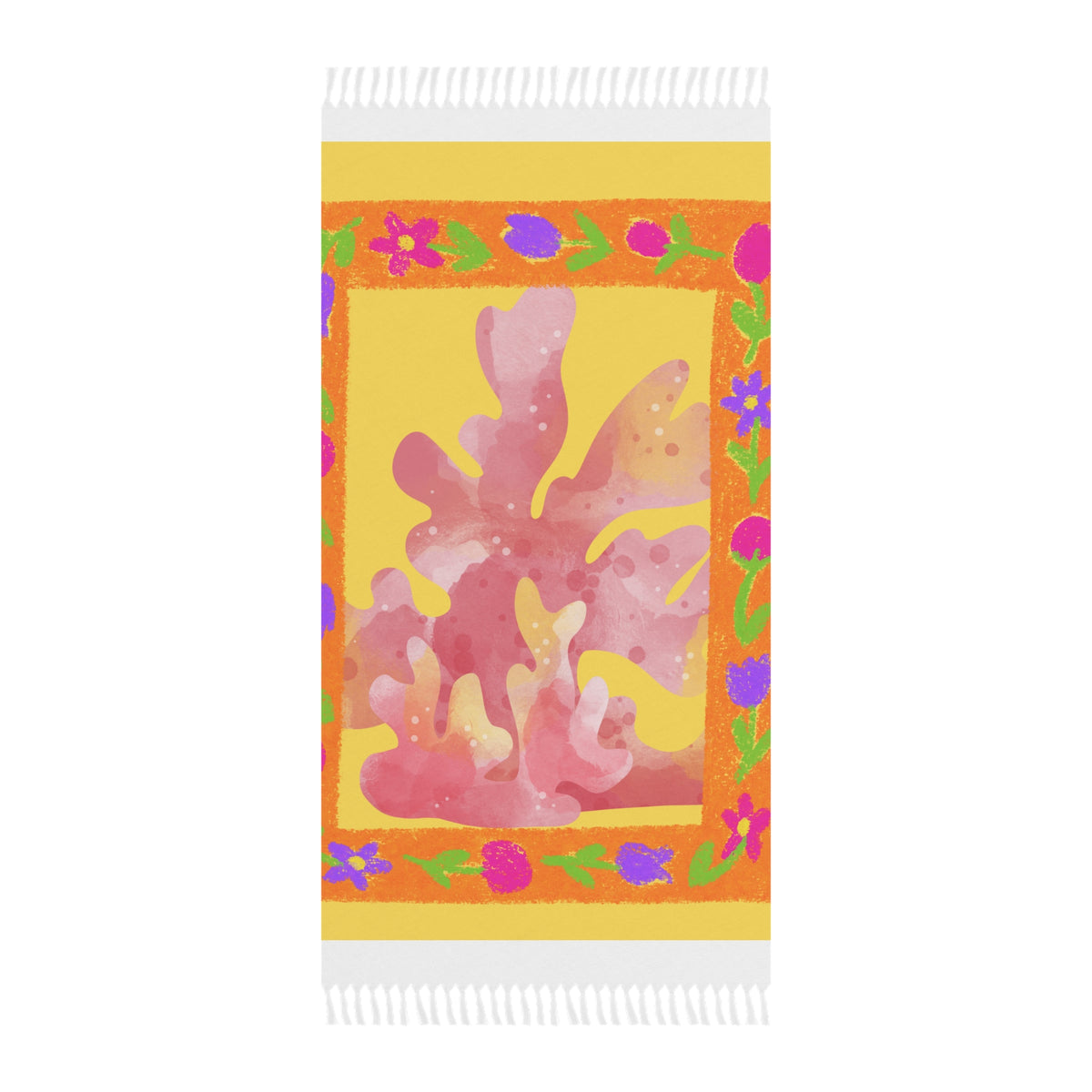 Boho Beach Towel – Tropical Coral Print Fringe Throw