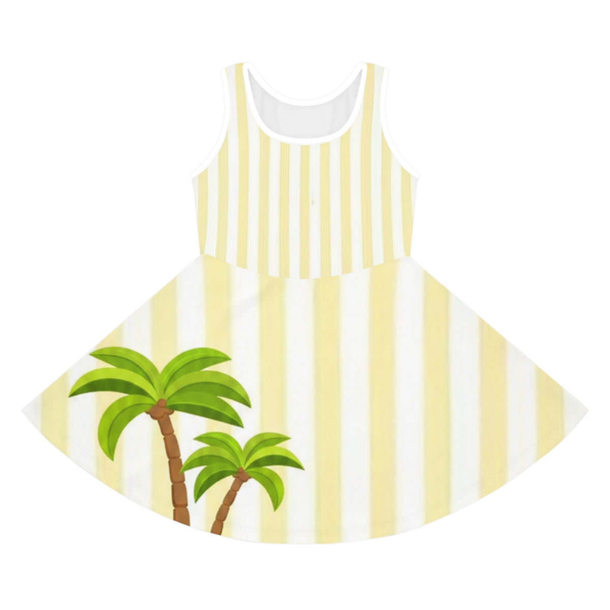 Girls' Yellow Stripe Sundress with Palm Tree Beach Print