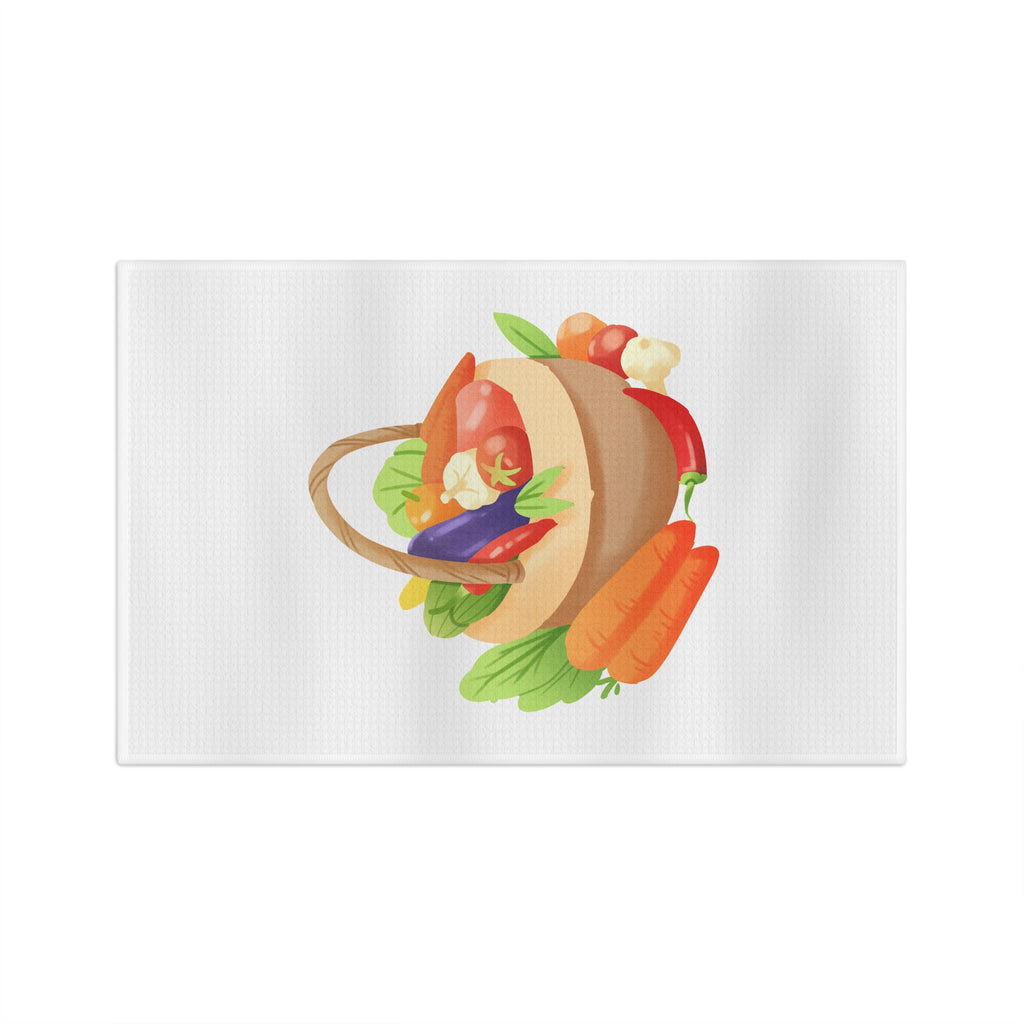 Vegetable Basket Tea Towel — Kitchen Microfiber Dish Towel with Fresh Veggies Illustration